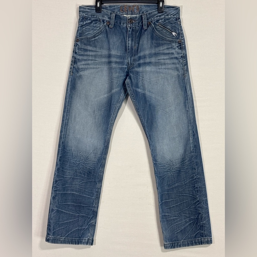 Levi’s 514 Slim Straight Jeans Mens 36x32 Distressed Wash Zip Pocket Denim